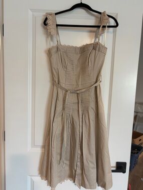 Ted Baker London Beige Lace-Trim Midi Dress